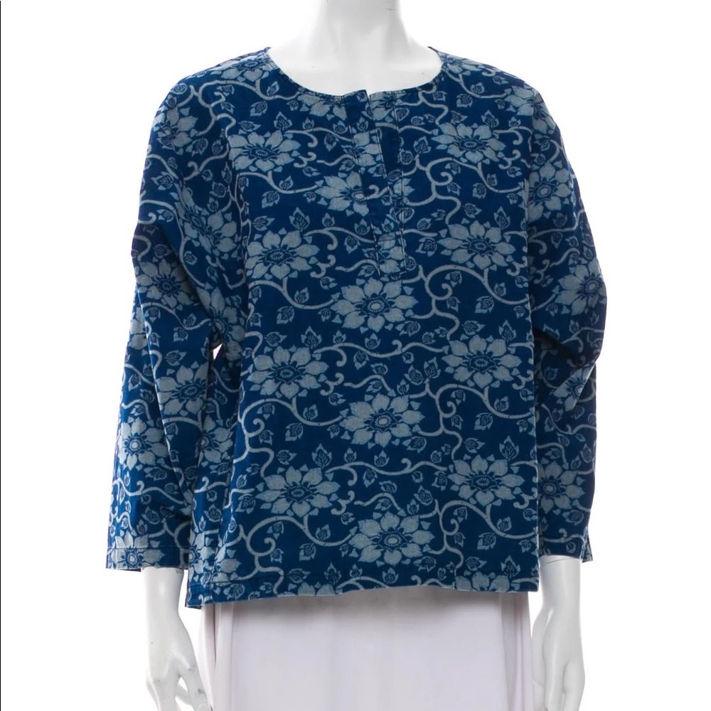 MIH Jeans New floral print Henley Blouse long sleeves relax boxy fit